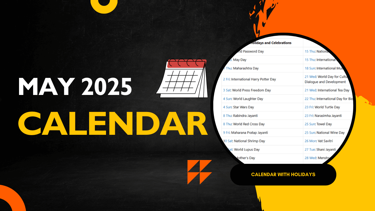 April 2025 calendar with key holidays like Star Wars Day, World Laughter Day, and World Turtle Day.